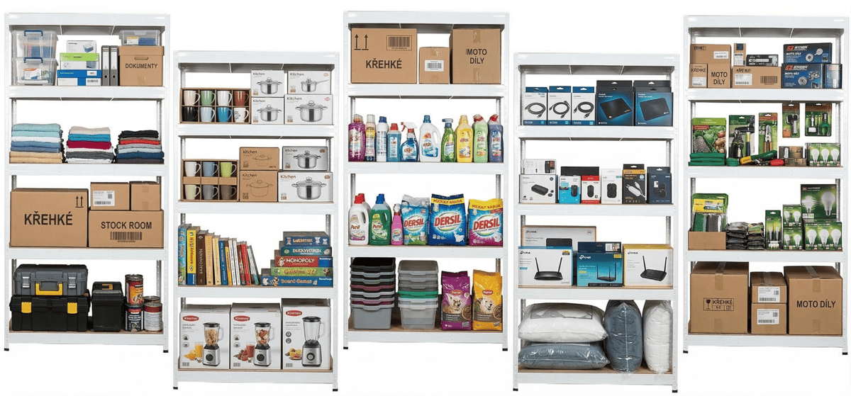 AKČNÍ BALÍČEK 5 ks Regálu 5-ti pol. lakovaný 180x120x50 300 kg, regálové systémy